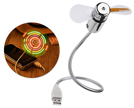 SOLUSTRE 2 Stück USB Kleiner Ventilatoren mit Bunter LED Anzeige Tragbar mit USB Anschluss aus Kunststoff und Metall für Laptops und Desktop Computer