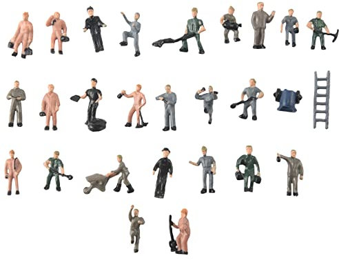 Skyverty 25 Stueck Bemalte Figuren 1:87 Figuren Eisenbahner Miniaturen mit Eimer und Leiter