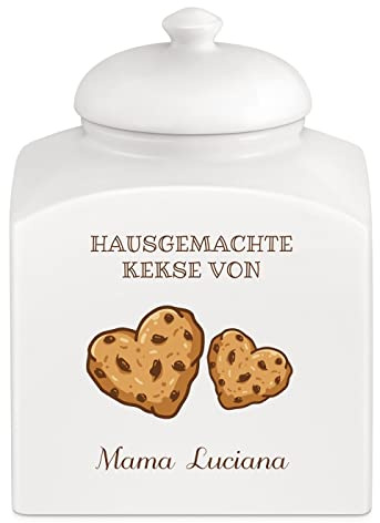 Maverton Keramik Keksdose mit Aufdruck, weiß | Vorratsbehälter mit Deckel, Vorratsglas personalisiert, Gebäckdose für Frauen zum Geburtstag, Keksglas für Naschkatze