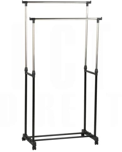 KCT - Adjustable Clothes Rack on Wheels - Double Rail Freestanding Clothing Storage Costume