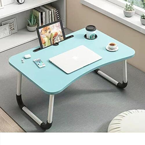 Laptop Bed Table | Lap Table Dorm Desk Notebook Stand Reading Holder | Serving Tray Dining Table with Cup Holder | Bed Tray Laptop Desk for Eating Breakfast (Blue With Cup Hold)