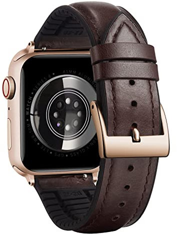 BINLUN Kompatibel mit Apple Watch Armband 49mm 46mm 45mm 44mm 42mm Lederarmband Ölwachsleder Silikon Ersatzarmband Passt für iWatch Ultra3/2/1 SE3/2/1 Series 11 10 9 8 7 6 5 4 3 2 1(Braun-Roségold)