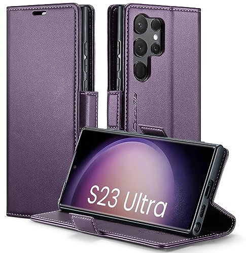 XYGLOW Handyhülle für Samsung Galaxy S23 Ultra 5G Hülle Premium Leder Klappbar Kartenfach Magnet Standfunktion RFID Schutzhülle für Samsung S23 Ultra 5G Flip Case Klapphülle Lederhülle Lila 6,8''
