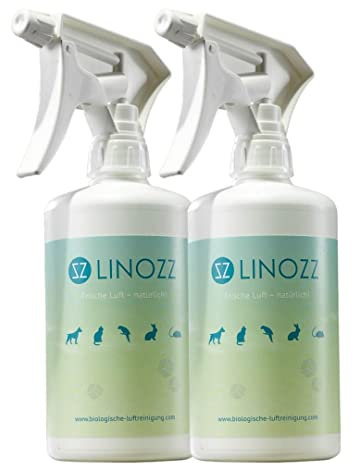 2 x 500 ml LINOZZ Animal Geruchsneutralisierer gegen Tiergerüche. Geruchsentferner für Katzenurin, Hundebett, Hamsterkäfig. Als Lufterfrischer und Katzenklo Deo. Luftreiniger Spray mild vegan.