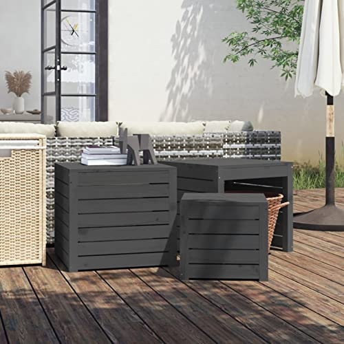 Yolola 3-TLG. Gartenbox-Set Holz Outdoor-Box Aufbewahrungsbox Gartentruhe Holz Outdoor Kissenbox Garten Truhenbank Tischtruhe Outdoor Grau Massivholz Kiefer
