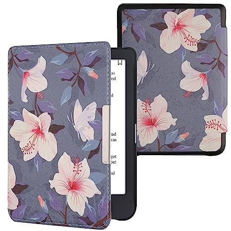 kwmobile Klapphülle kompatibel mit Tolino Shine 3 Hülle - eReader Case - Weiß-Rosa Fuchsien-Blüten Weiß Rosa Violett