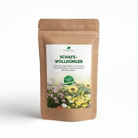 Floraveda 100% natürlicher Schafwolldünger Pellets | Langzeit-Multifunktionsdünger für Obstpflanzen, Gemüse und Zierpflanzen | 30% weniger Gießaufwand für Pflanzen im Garten, Wohnung, Balkon 3kg