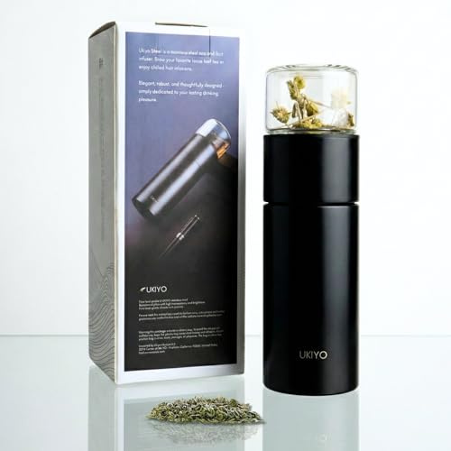 Ukiyo Steel Premium Edelstahl und Glas Tee & Obst Infuser Flasche – Reisebecher mit Edelstahlfilter