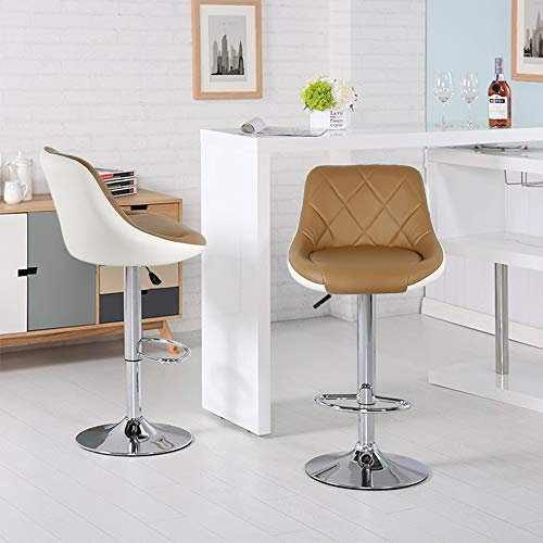 XDAILUYYDS Barhocker PU 2er Set, Höhenverstellbare Barstühle, 360° Drehstuhl, Küchenstühle mit Rückenlehne und Fußstütze, Esstisch Stuhl-Geeignet für Lobby, Tresen. (PU/Kamel+Weiß)