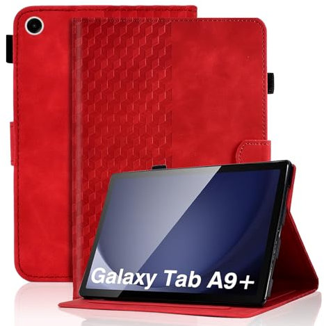 VKooer Hülle für Samsung Galaxy Tab A9 Plus (11 Zoll) 2023 Schutzhülle SM-X210/X215/X216 Premium PU Ledertasche TPU Stoßfest Folio Case Auto Schlaf/Wach Funktion - Rot