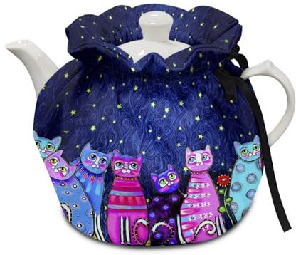 Poceacles Colorful Cat Print Tea Cosy Tea Pot Dust Cover Insulated Kettle Cover Lightweight Easy to Use Keep Breakfast Warmer Tea Party Decorations for Kitchen Tabletop