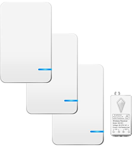 NineLeaf Kit d'interrupteur portable sans fil pour lampes LED avec télécommande Récepteur sans fil Pas de câblage Pas de batterie nécessaire Facile à installer (3Interrupteur 1Récepteur)