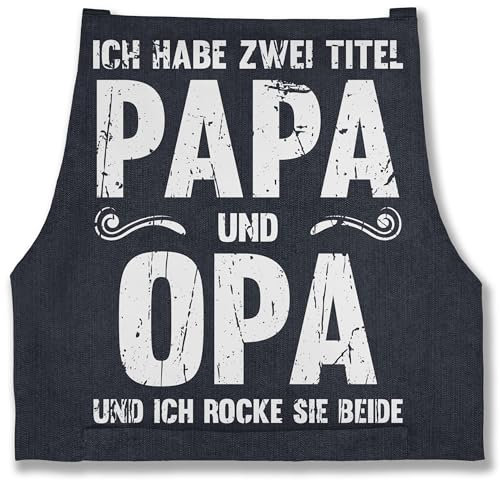 Schürze - zum Vatertag - Ich habe zwei Titel Papa und Opa Geschenk I Bester Papi und Opi - 85x69 - Jeans Blau - männertag opa, vatertags fatertagsgeschenke fatertaggeschenk vatertagsgeschebk