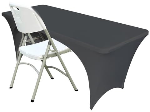 Tovaglia in spandex [1,8 m, nero] per tavoli rettangolari con retro aperto, massaggio elastico, lavabile, resistente alle pieghe, copertura per tavolo elasticizzata per matrimoni, banchetti, stand di
