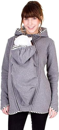 Giacca Con Cappuccio Premaman Da Donna 2 in 1, Giacca A Maniche Lunghe Con Cerniera, Cappotto A Canguro Staccabile,001,L