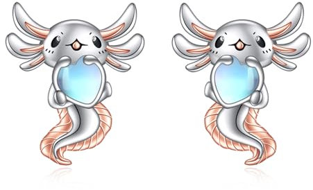 Axolotl Ohrringe für Damen Mädchen Sterling Silber Niedliche Mondstein Axolotl Ohrstecker Schmuck Geschenke