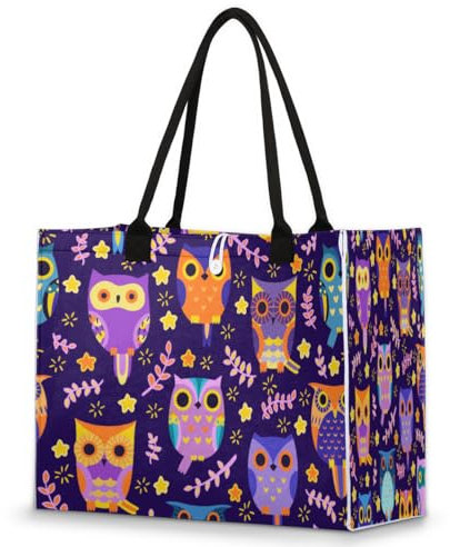 TropicalLife Große Handtasche mit niedlichen Eulen, für Damen, Jugendliche, Mädchen, Tiere, Eulen, Schultertasche, Shopper Arbeit, Fitnessstudio, Organizer, Tasche, Tragegriff oben, farbig, 23.5 L