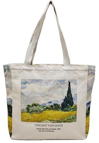 BROADREAM Niedliche Schultertasche aus Segeltuch, ästhetisch, mit Reißverschluss, Buch-Tragetasche mit Innentasche für Damen, zum Einkaufen und Reisen, tolles Geschenk für Frauen, Mutter, Mädchen,