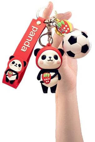 LGWJHCY Panda Schlüsselanhänger Armband, Fußball Panda Schlüsselanhänger Keyholder mit Armband, Metall Tier Anhänger Dekoration, Kreatives Ornament Geschenk.（Erdbeertüte）