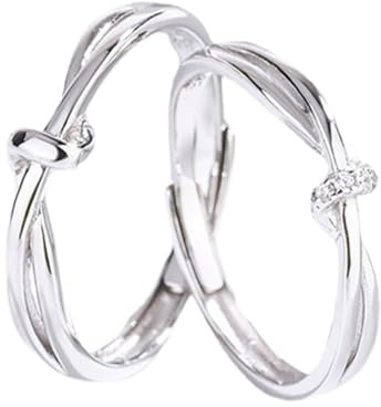 Anelli in Argento con Zirconi - Endless Love Couple Rings Regolabile, Fedine di Fidanzamento e Matrimonio, Fedine Sposa