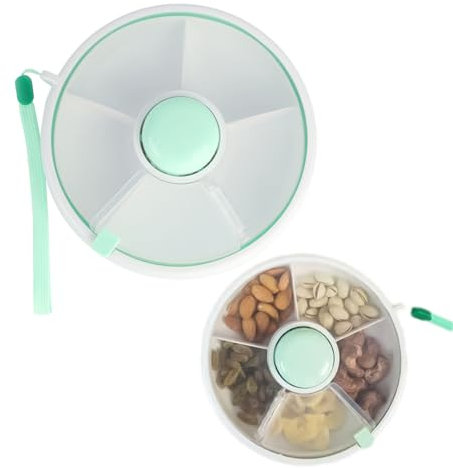 SacJkt Snackbox Kinder, Snackbox mit Fächern, Reise Snack Spinner, Snackteller mit Deckel, Drehteller Organizer für Obst, Süßigkeiten, Nüsse, Desserts (Grün)