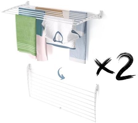 foxydry Fold Wäscheständer zur Wandmontage, vertikal, zusammenklappbar, für Innen und Außen, aus Aluminium und Stahl, 118 x 50 x 50 cm (Weiß – Verschluss nach unten, 2 x Fold 120)