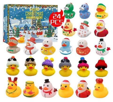 24 Stück Countdown-Adventskalender mit Weihnachts-Gummienten,24-teiliger Weihnachts-Adventskalender mit Gummienten,24 Pcs Countdown Christmas Rubber Ducks Advent Calendar,Gummiente Adventskalender (B)