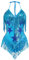 IBAKOM Rave Outfits Damen Sexy Music Festival Outfit Sexy Pailletten Fransen Bodysuit Glitzerndes Kleid Club Party Nachtclub Kostüm Für Festival Tanz Clubwear Party Slim Fit Cosplay Kostüm blau M