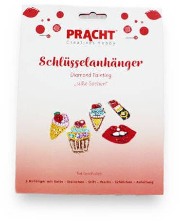 Pracht Creatives Hobby 6044-50031 Diamond Painting Porte-clés, motif choses douces, kit de bricolage pour créer 5 pendentifs avec des pierres scintillantes, pour enfants à partir de 5 ans