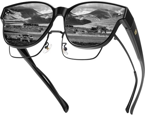 DUCO Herren und Damen Polarisiert Wrap Around Blendschutz Überbrille für Brillenträger Fit-over Polbrille Sonnenbrillen Unisex Brille UV400 Schutz DC8981 (Schwarz Rahmen Grau Linse)