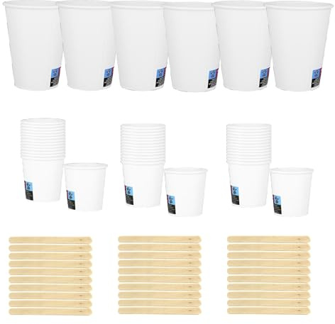 BORNOVA Lot de 2000 Gobelets en Carton (1000 x 120ml (4oz) + 1000 x 200ml (7oz)) avec Agitateurs – Biodégradables, Écologiques et Jetables pour Boissons Chaudes et Froides