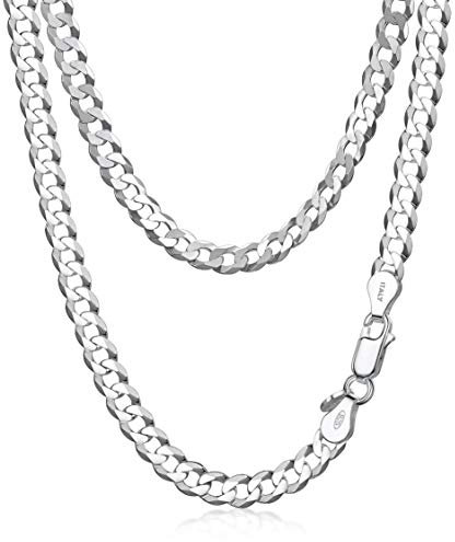 Amberta 925 Sterling Silber Halskette Herren Kubaner Kette, Italienische Miami Panzerkette: 5 mm Herren Kette 70 cm