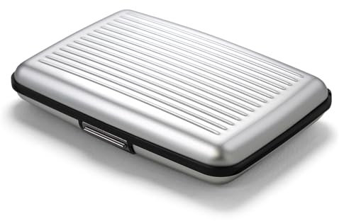 ÖGON -DESIGNS- Porte-Cartes en Aluminium avec Fermoir en métal, Protection RFID Contre la fraude et la démagnétisation, Portefeuille Compact, modèle Smart Case Stockholm (Aluminium Silver)