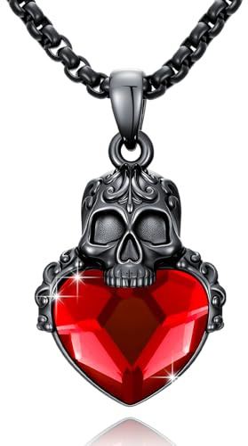 PARYFO Gothic Anhänger Halskette Sterling Silber Kristall Totenkopf/Voodoo Puppe/Schlange Pentagramm/Rib/Memento Mori Anhänger Goth Schmuck Geschenke für Unisex, mit Edelstahlkette