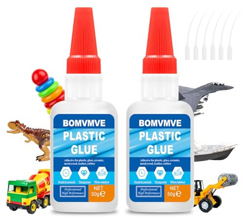 BOMVMVE Colla per Plastica, 35gx2 Super Plastic Glue, con Ugelli per Applicatore, Colla in Plastica per PVC, Kit Fai-da-Te e Altro
