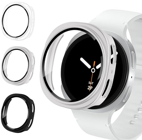 3 Stück Schutzhülle Displayschutz Kompatibel mit Samsung Galaxy Watch 9/8 Schutzfolie 40mm Damen Herren,Rundum Hard HD PC Gehäuse Eingebaut Kratzfest Gehärtetes für Samsung Galaxy Watch 8/9 Zubehör 40