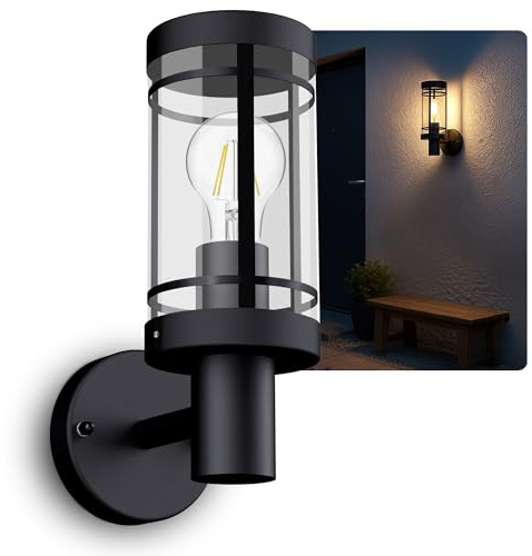 SSC-LUXon MIENTO Außenwandleuchte schwarz IP44 Laterne E27 inkl LED | Außen-Wandlaterne für Haustür & Terrasse - warmweißes Licht, für Carport & Fassade, wetterfest IP44, inkl. E27 LED 4W
