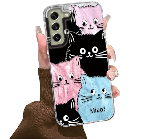 Tedyhulle Hülle für Samsung Galaxy S23 Handyhülle mit Niedliche Farbe Katze Aesthetic Muster, Bunt Dünne Weich TPU Schutzhülle Stoßfest Kratzfest Cartoon Geschenk Handy Hülle für Frauen Mädchen
