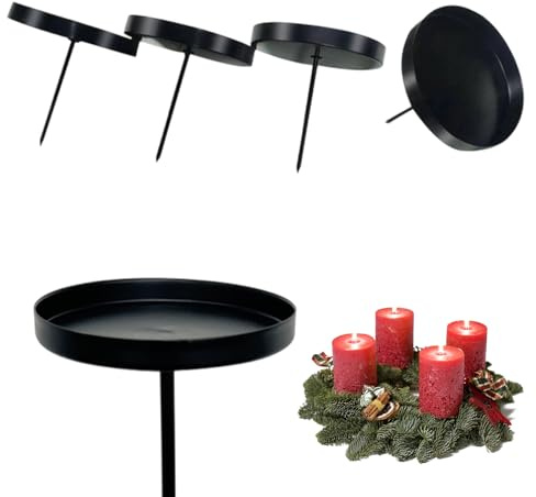 Candelabro para Velas de Adviento Negro 7cm con Base de Púas-Pack de 4 | Soporte Metálico para Mesas con Borde 8cm, Decoración Navideña