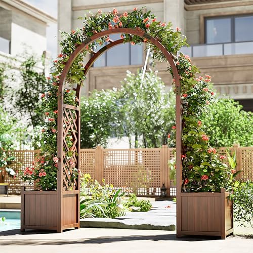 FVTVHEV Arche de Jardin en Bois Massif Treillis à Rosiers Comprend Deux jardinières Treillis Plante grimpante Bois Facile à Assembler Convient pour Une Utilisation en extérieur(280cm)