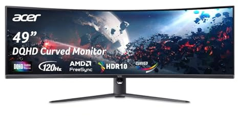acer Nitro EI49 Gaming Monitor 49 inch UltraWide DQHD 5120 x 1440 1000R 32:9 curved AMD FreeSync image repetition rate up to 120Hz 3ms (G to G) 1 x 1.4 display port and 2 x HDMI 2.0 1CUR J0