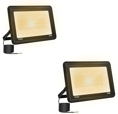 2PCS Projecteur LED Extérieur 200W, 20000LM 3000K Spot Éclairage Jardin | 288 LED Haute, Blanche Chaude, Luminosité 120°,IP66 Étanche, Économie d'Énergie, Lampe Exterieur Pour Cour Garage Parking
