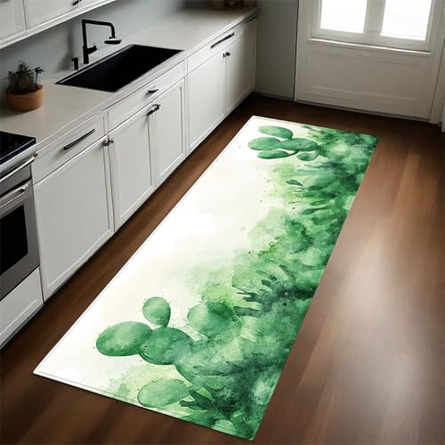 Verde Tappeto Cucina Passatoia 50x150 cm Cactus acquerello Antiscivolo Lavabile Pelo Corto Moderno Runner Soggiorno Camera Bagno Casa Ufficio