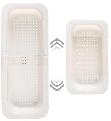 Coladora Extensible, Colador Fregadero Extensible, Cesta Filtro para Lava Verduras, Cocina Plegable Escurridor Alimentos, Extraíble Colador Pasta, para Cocina, Lavar Verduras, Frutas, Blanco