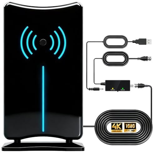 Zimmerantenne für Smart-TV, HDTV-Antenne für alle Fernseher mit Verstärker-Signalverstärker, unterstützt 4K 1080p, einfache Installation, Antennen für Fernseher ohne Kabel (DT028-US02)