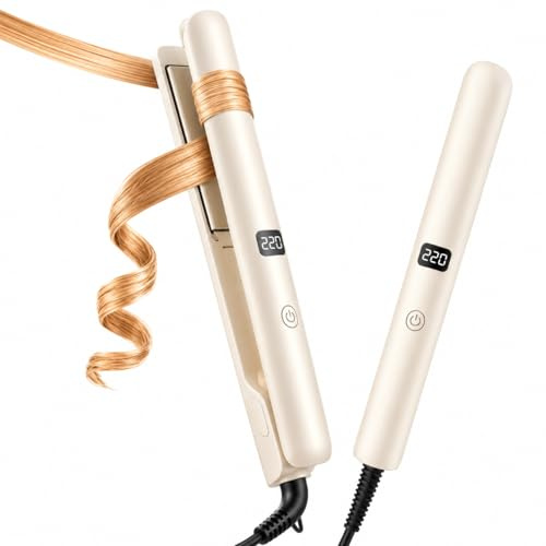 Plancha de Pelo Profesional, Plancha Alisadora de Pelo 2 en 1, Plancha de Pelo Alisadora y Rizadora con 9 Niveles Ajustables LCD, Luz Azul & Panel Calefactor Cerámico 3D para Todo Tipo de Cabello
