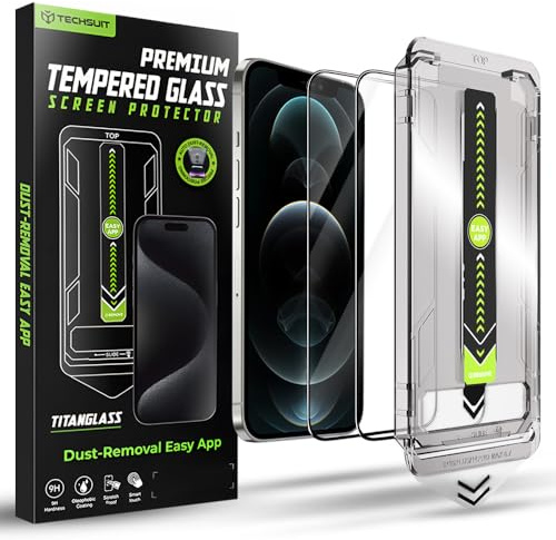 Techsuit Displayschutzfolie 2er Pack für iPhone 12, iPhone 12 Pro Gehärtetes Glas mit Vollständige Abdeckung, HD Klarheit, Stoßschutz, Oleophobe Beschichtung, TitanGlass FullCover