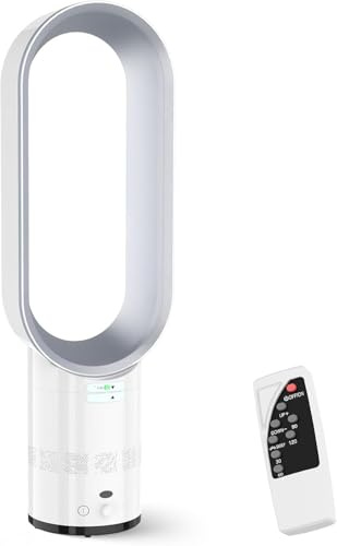 GINGER TECH Bladeless Tower Fan with Air Purifier, 65cm Quiet Tower Fan for Bedroom, 80° Oscillating 8 Speeds with Remote, Silent Standing Portable Circulator for Home Office