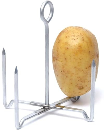 4 Spike Folding Jacket Potato Baker Stand – Aluminium Potato Baking Rack for Oven & Grill, Foldable Baked Potato Holder for Even Cooking, Crispy Skin & Fluffy Inside, Reusable Cooker for 4 Potatoes