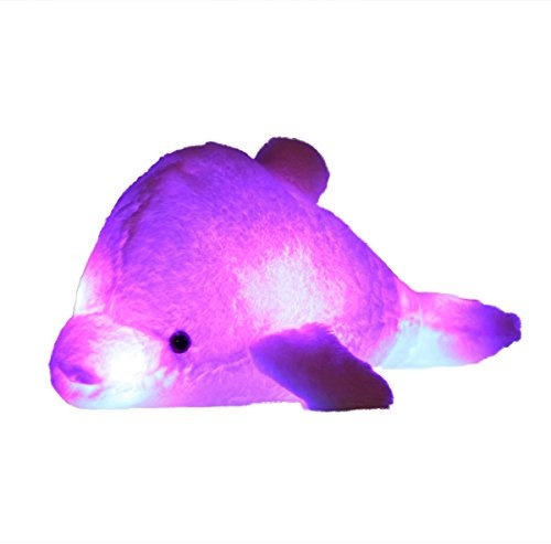 Zinsale 7 Farbwechsel LED aufhellen Gefülltes Delphin Spielzeug Plüsch Kissen Plüschtiere Nachtlicht (Rosa, 45cm)